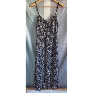 Floral Print Midi Slip Dress 90s indie grunge‎ Black Pink White M Slinky Faerie
